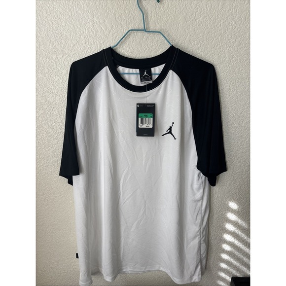 Jordan Men's Dri-FIT Long short sleeve Team Training Shirt white/black NWT - Picture 1 of 9